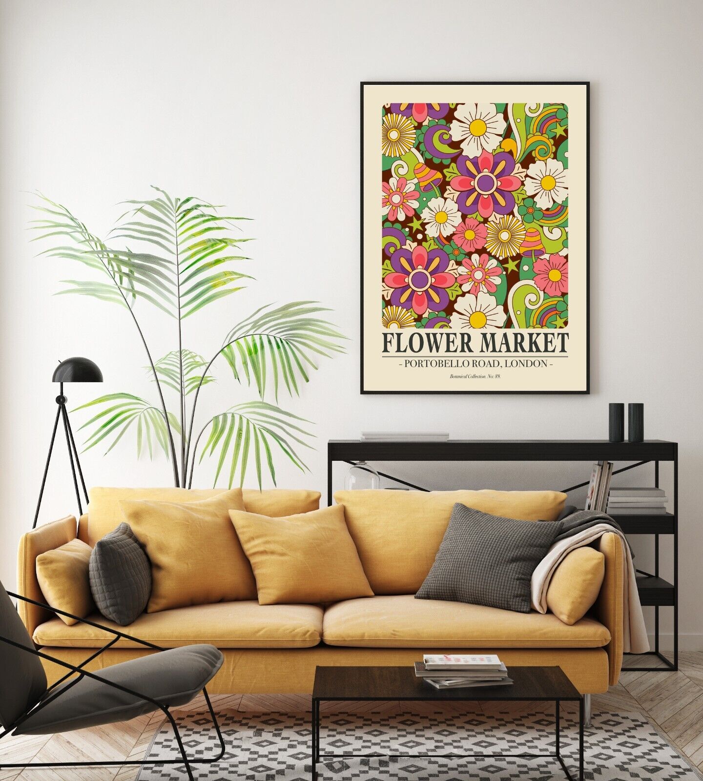 Retro Flower Market Art Print, Sixties Inspired Portobello Road Flower Print