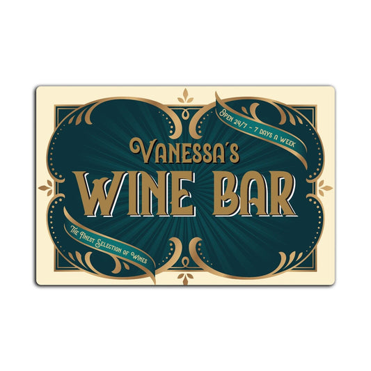 Personalised Wine Bar Tin Sign, Glossy Home Bar Name Plaque, Tin Sign, Pub Sign