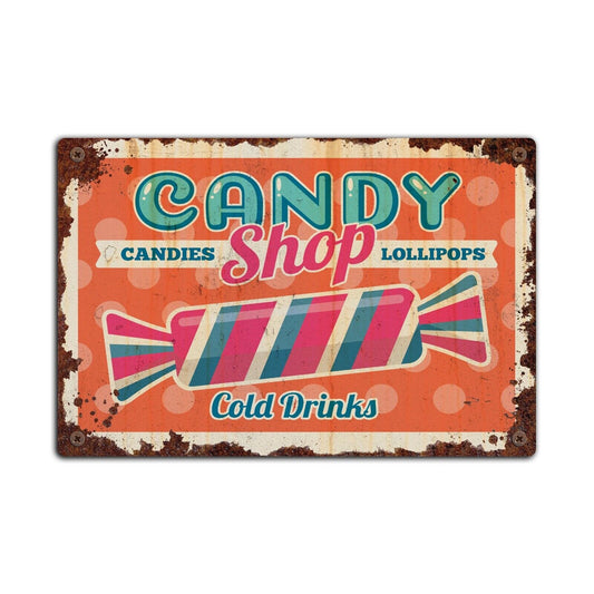 Candy Shop Advert Tin Sign, Vintage Sweet Shop Tin Sign, Ice Lolly Metal Plaque