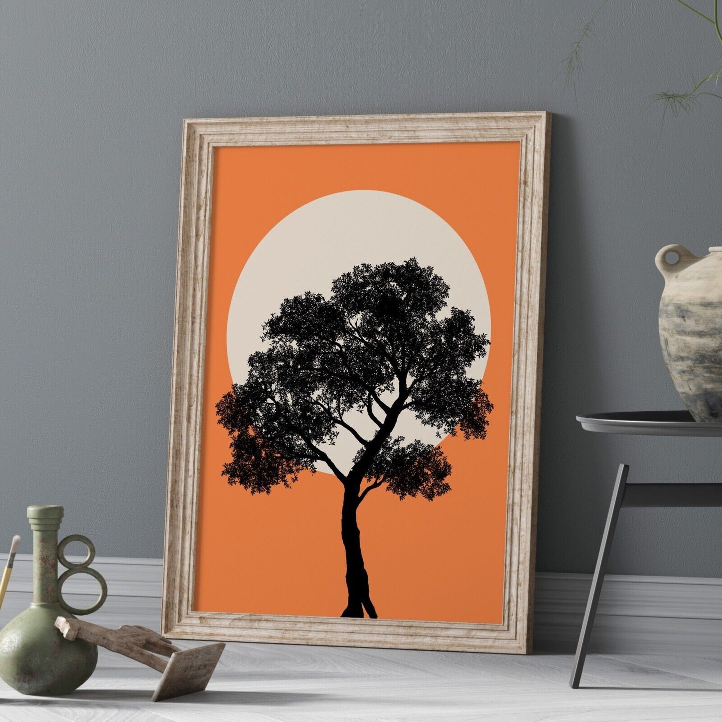 Tree and Sun Art Print, Minimal Tree Print, Retro style Art Print, Wall Art