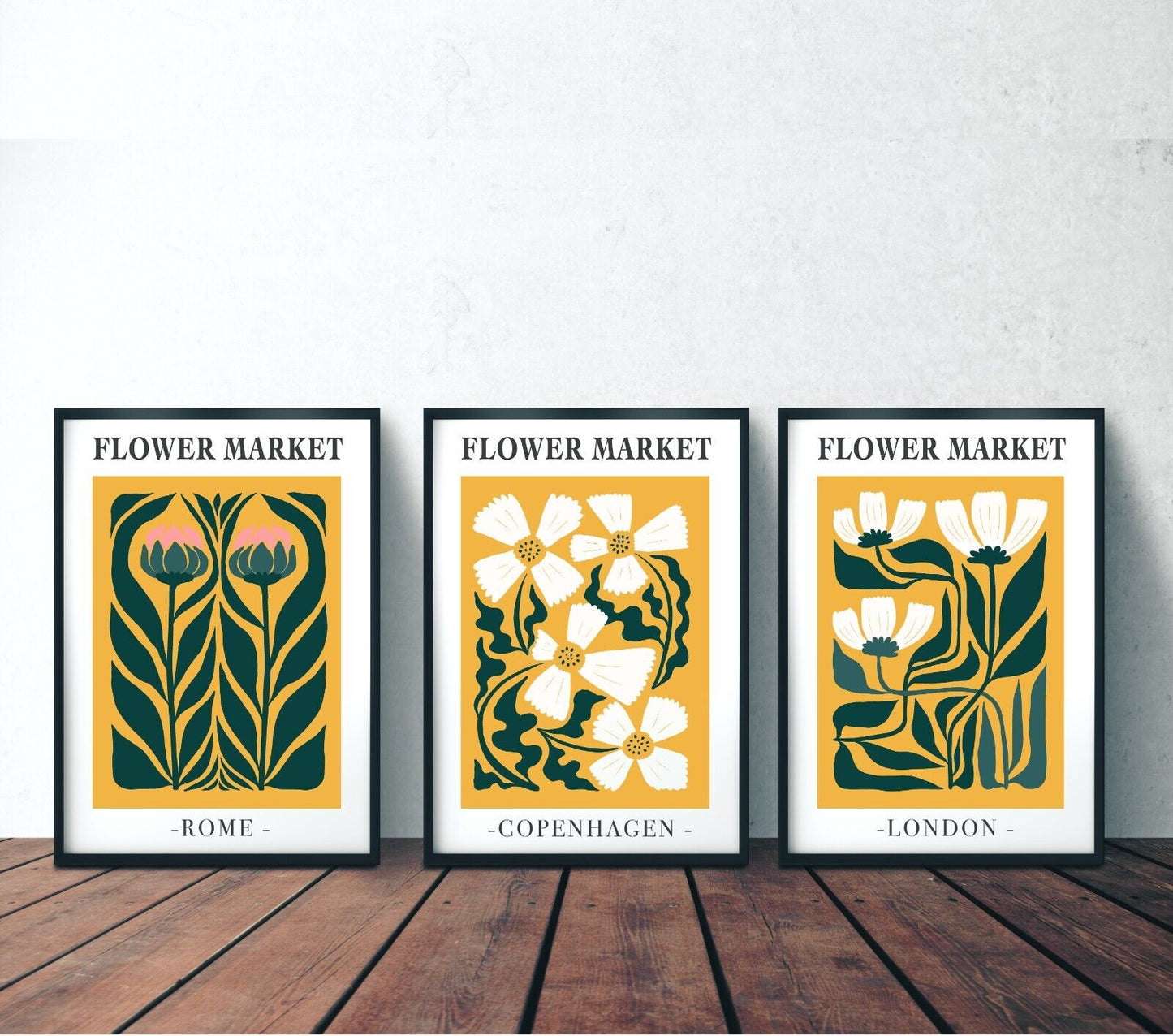 Set of 3 Flower Market Art Prints, Botanical Art Prints, Floral Wall Decor