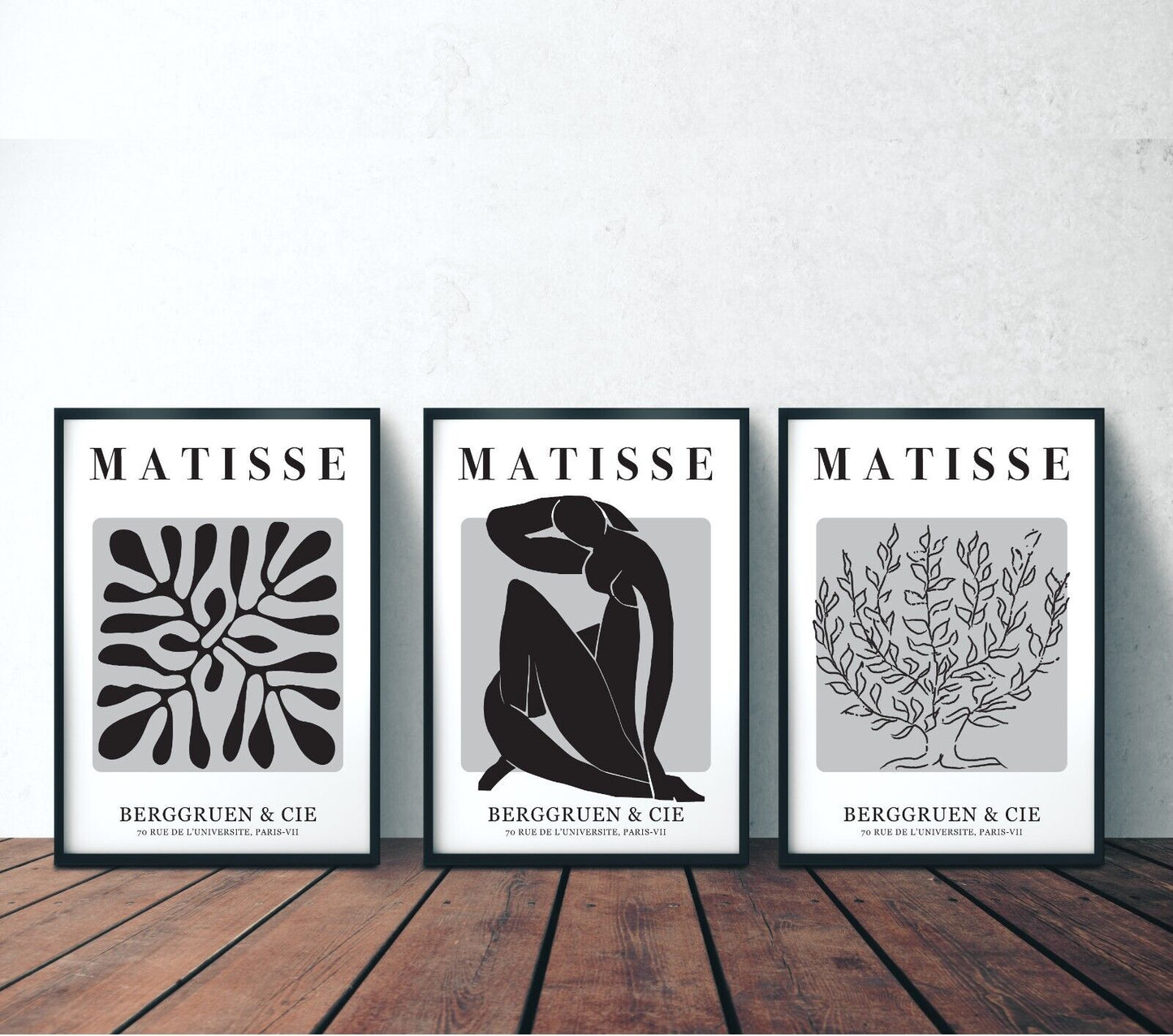 Set of 3 Matisse Black and White Art Prints,  Gallery Wall Art Set, Feature Wall