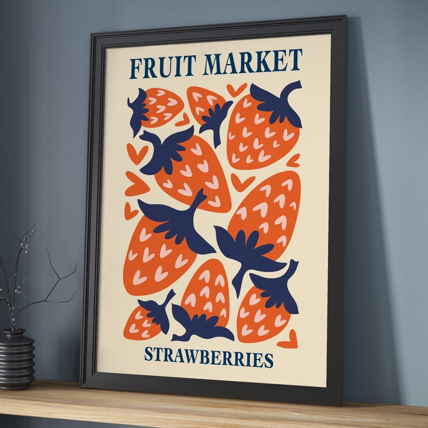 Fruit Market Art Print, Strawberry Wall Art, Strawberries Abstract Home Decor