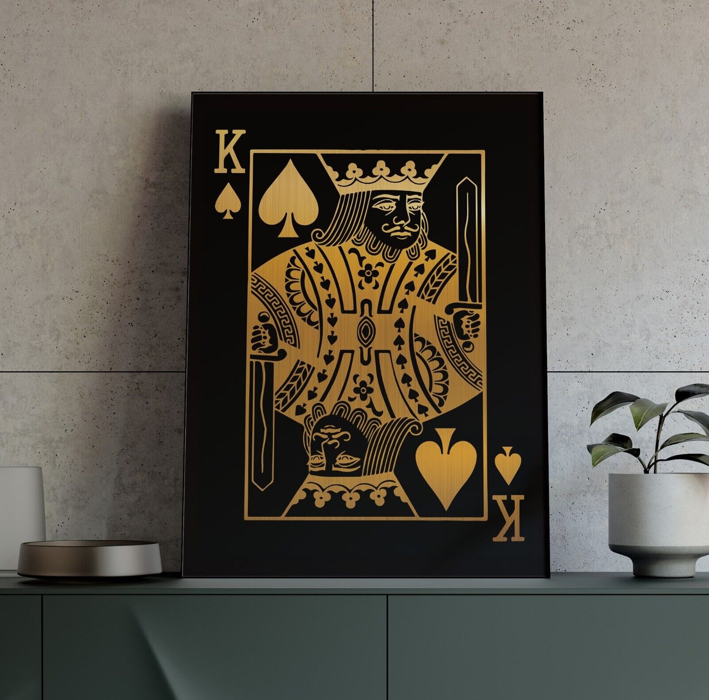 Pair of Gold Effect King & Queen Playing Card Prints, His & Hers Wall Art