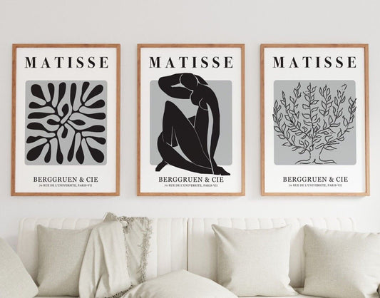 Set of 3 Matisse Black and White Art Prints,  Gallery Wall Art Set, Feature Wall