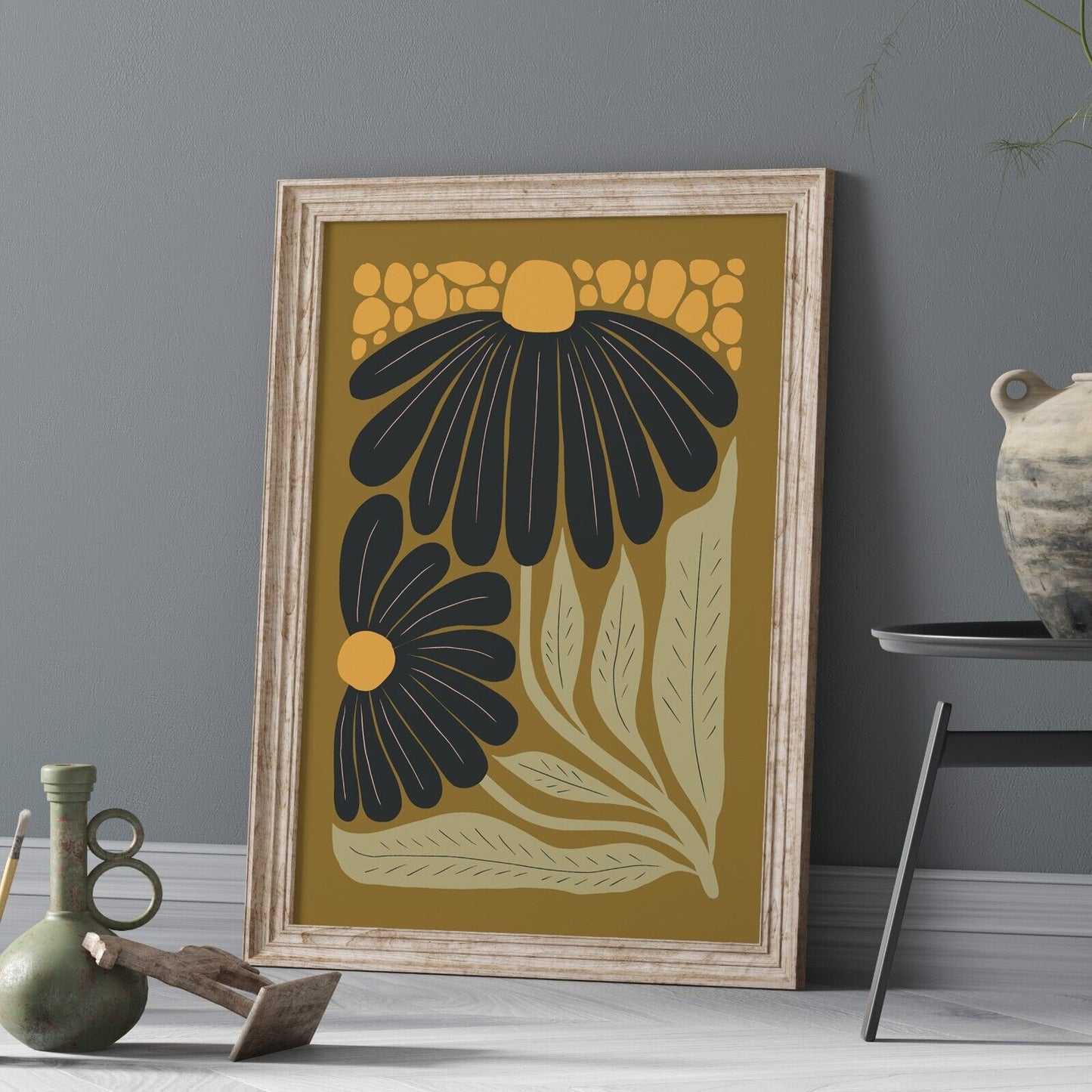 Abstract Retro Flower Art Print, Sixties Flower Print, Vintage Pop Art Wall Art