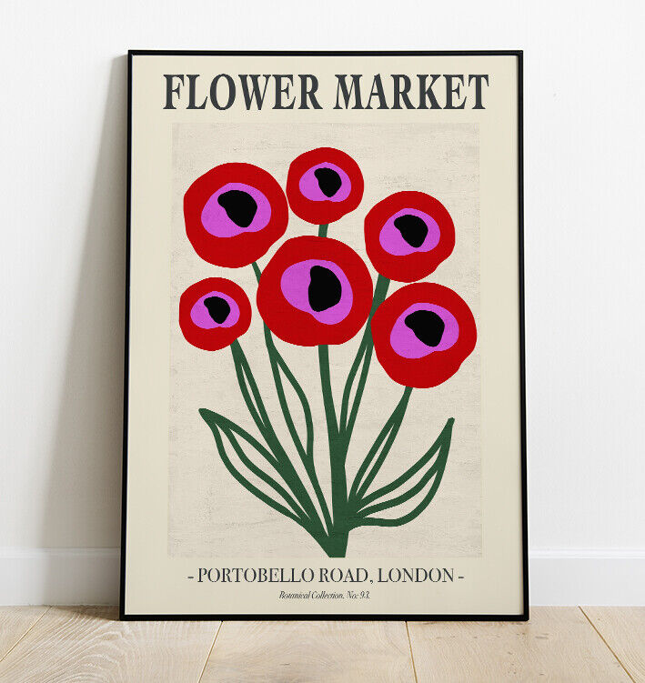 Flower Market Art Print, Portobello Road Poppies Flower Market Art Print