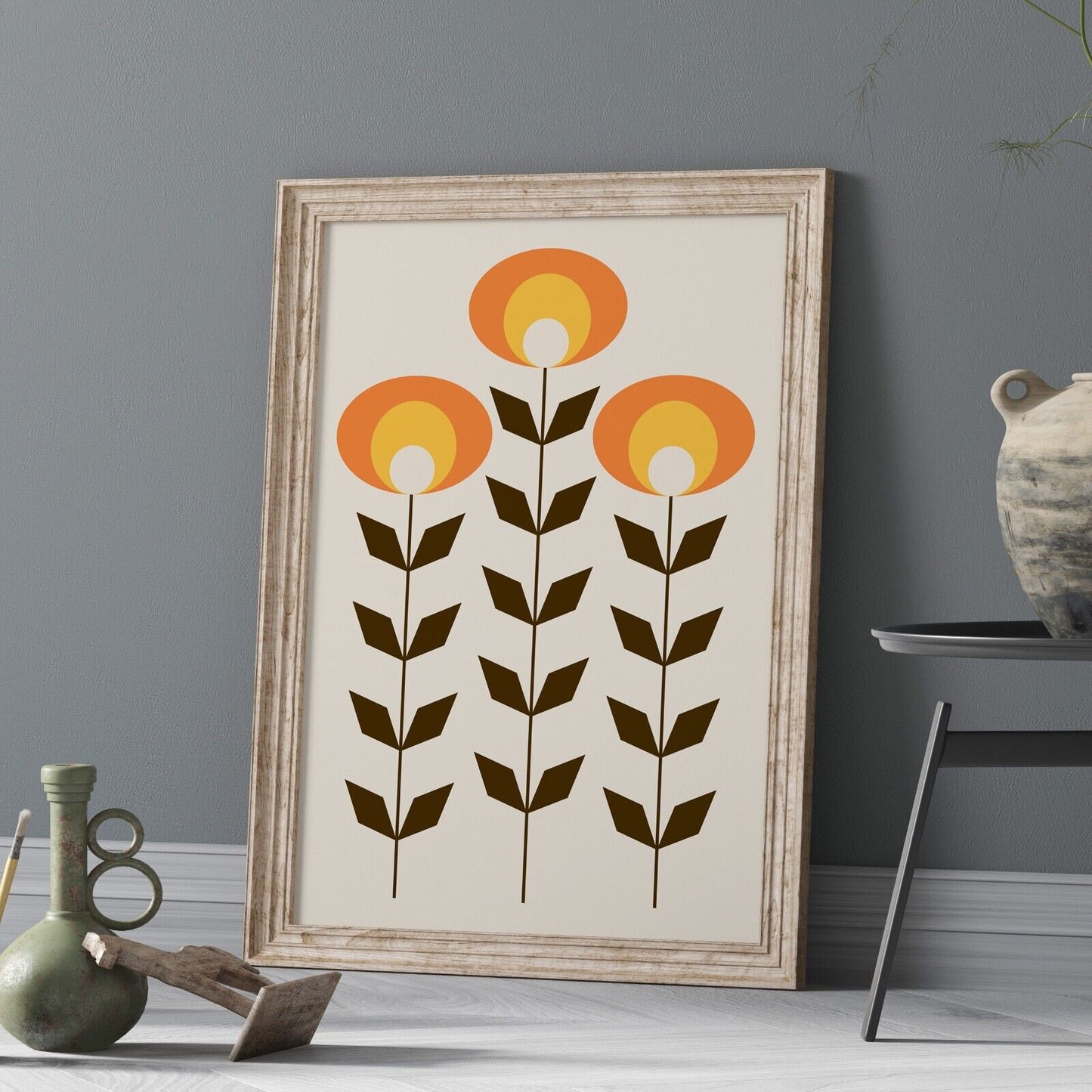 Seventies Inspired Art Print, Scandinavian Floral Design Print, Home Decor