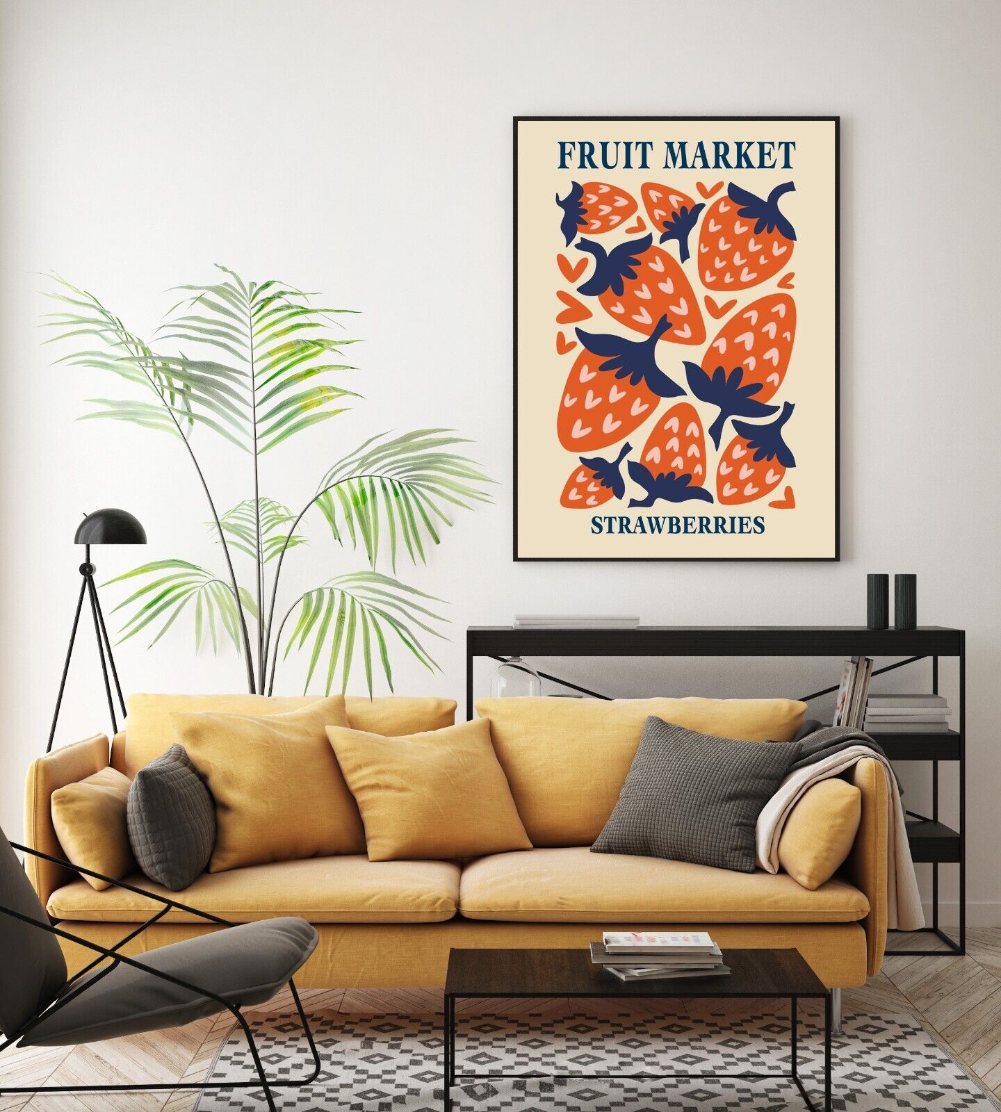 Fruit Market Art Print, Strawberry Wall Art, Strawberries Abstract Home Decor