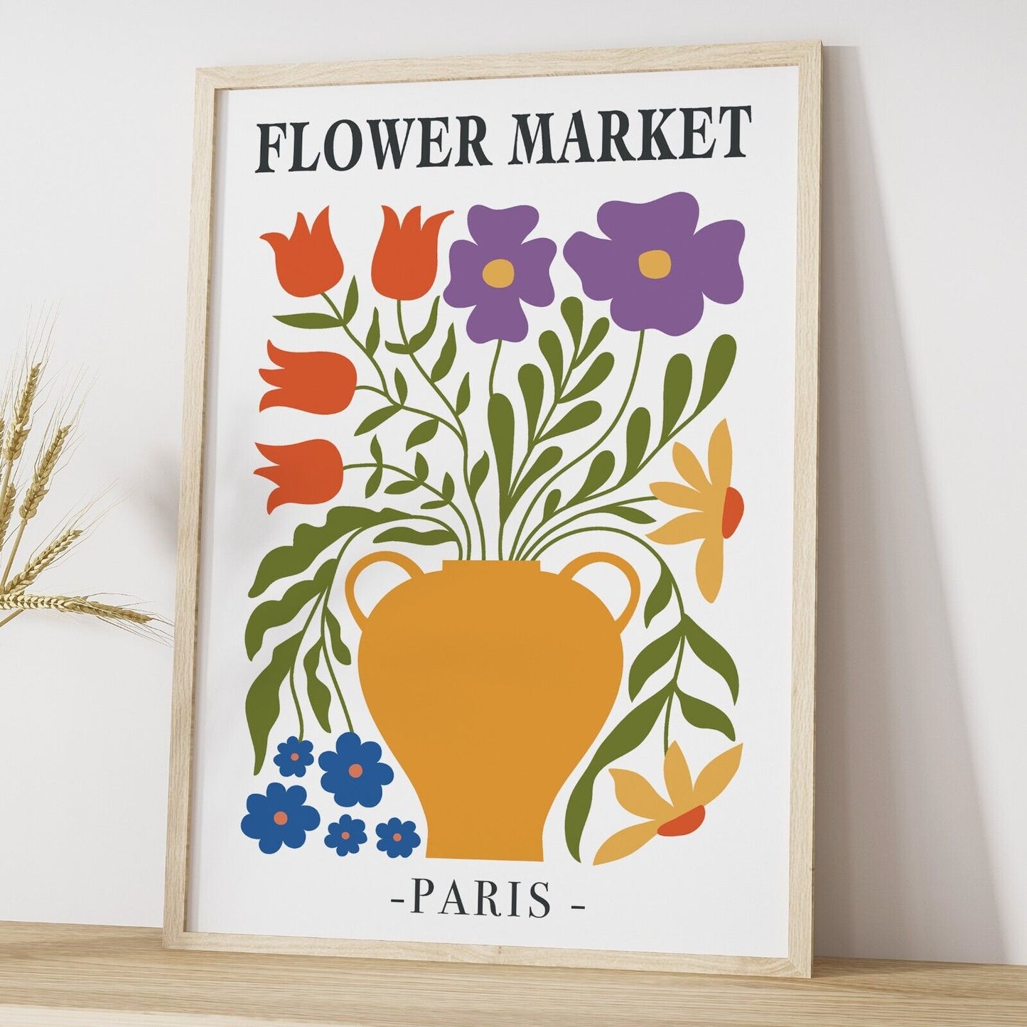 Set of 3 Flower Market Art Prints,  Abstract Wall Art, Botanical Prints