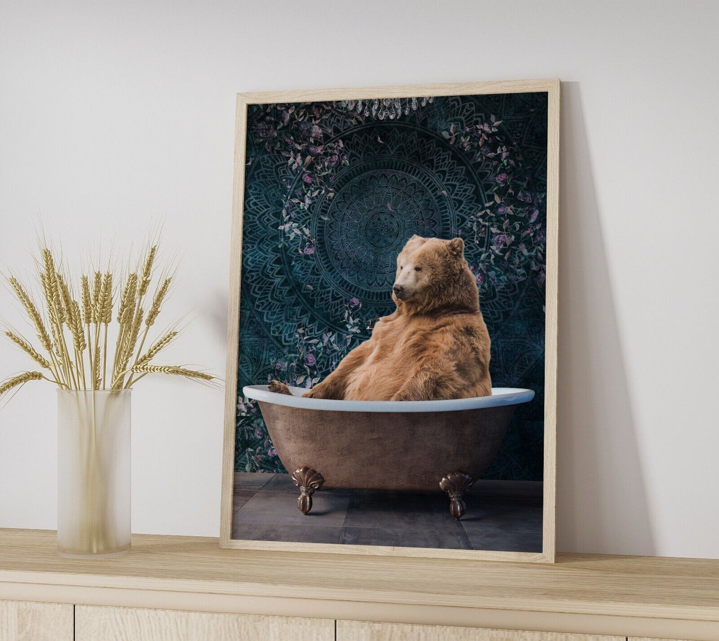 Bear in the Bath Art Print, Home Decor, Contemporary Art, Animal Art Print