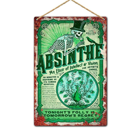 Vintage Absinthe Wall Plaque, A4 Alcohol Metal Sign, Home Bar Tin Sign Wall Art