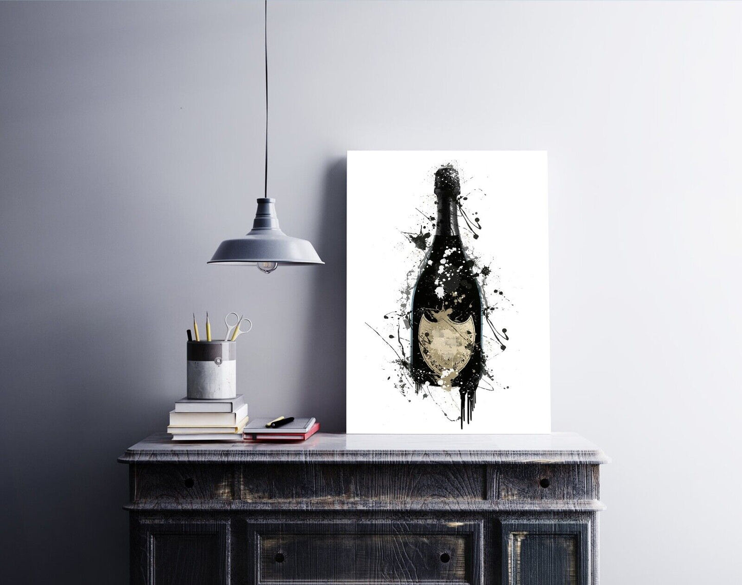 Champagne Print, Champagne Art, Home Bar, Ink Splatter Artwork, Alcohol Print