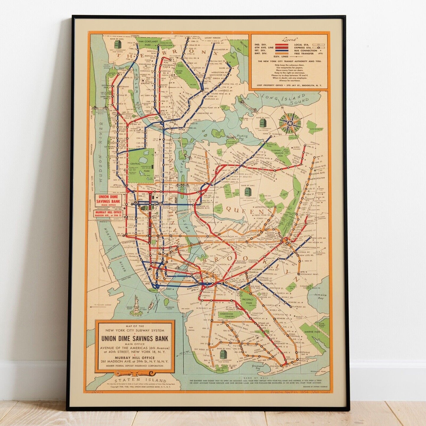 Vintage New York Subway Map Print, NY Map Poster, USA Map Print, Wall Art