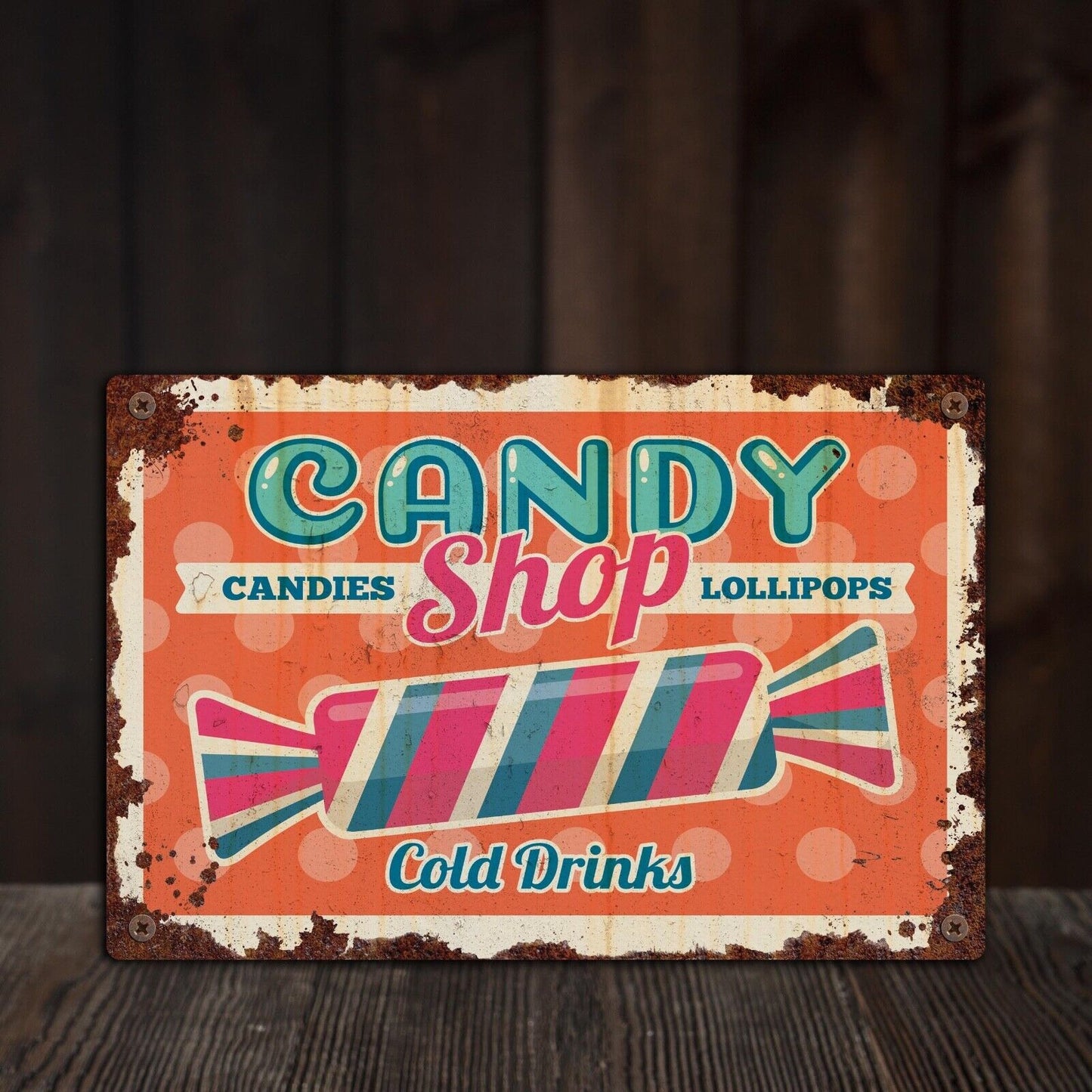 Candy Shop Advert Tin Sign, Vintage Sweet Shop Tin Sign, Ice Lolly Metal Plaque