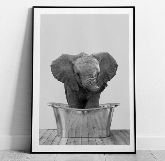 Elephant in Bath Art Print, Elephant Poster, Home Decor, Wall Art