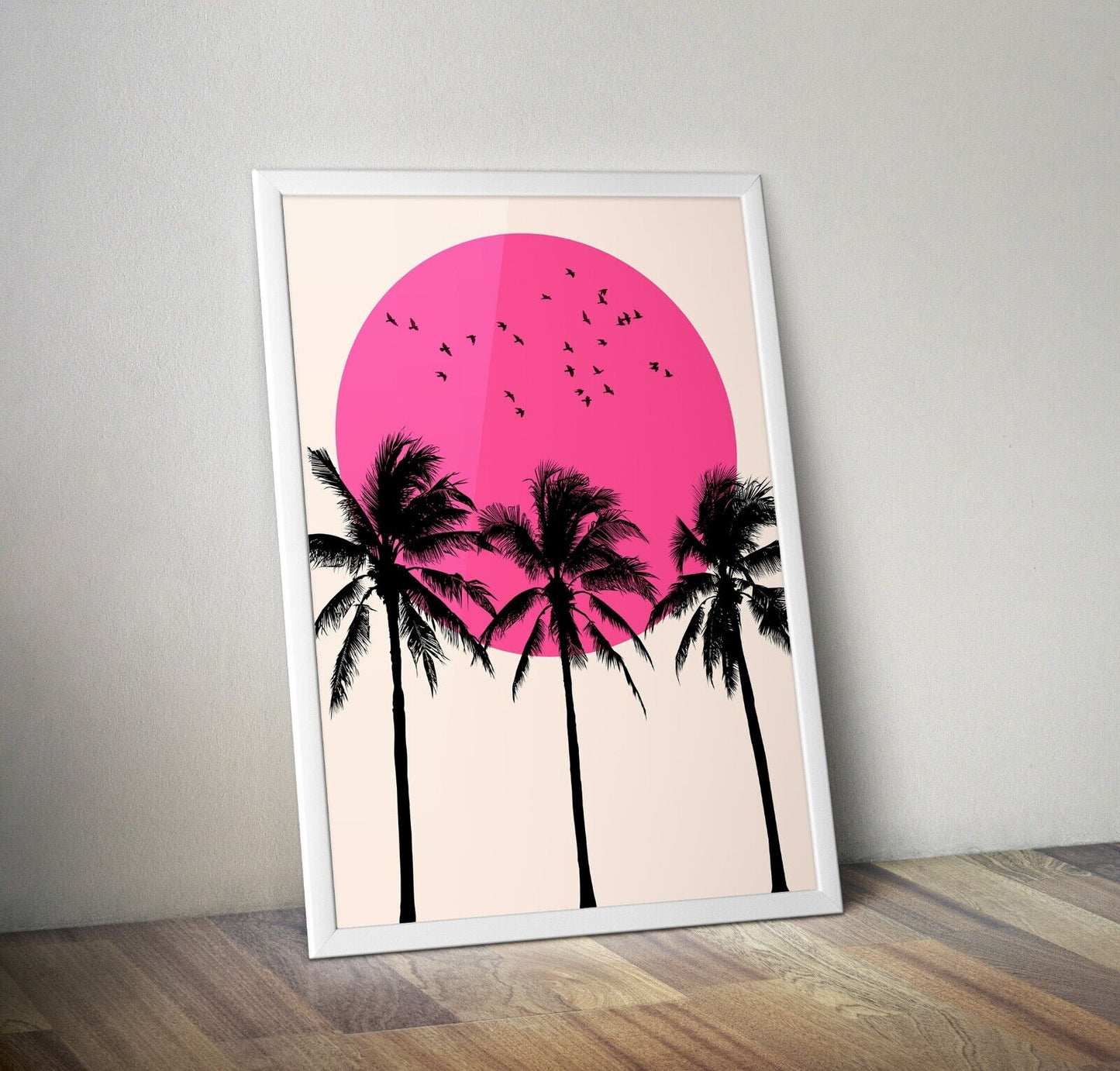 Minimal Palm Tree Art Print, Palm Trees Print, Wall Art, Pink Sun Print