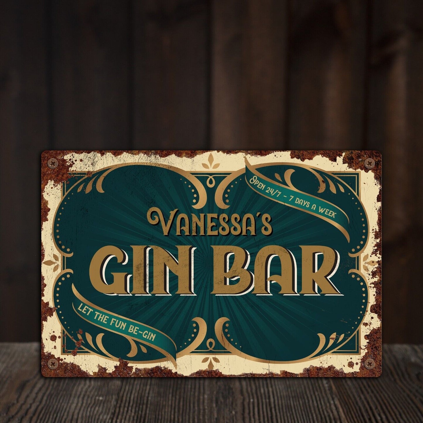 Vintage PERSONALISED Gin Bar Metal Sign, Tin Sign, Metal Plaque, Home Bar