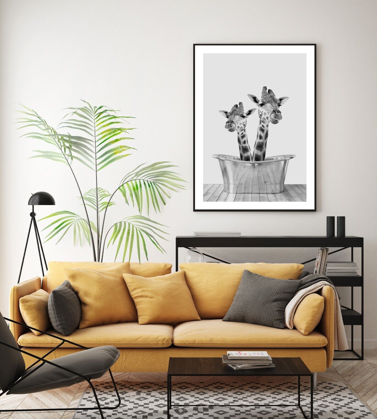 Giraffe in Bath Art Print, Giraffe Poster, Home Decor Wall Art