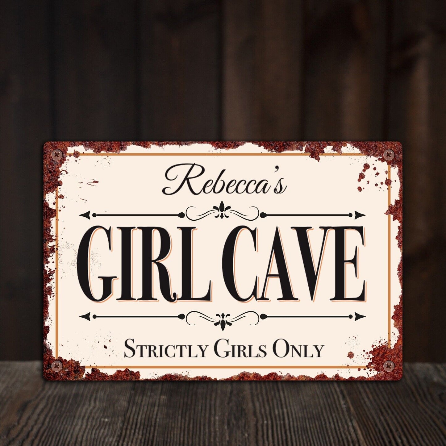 PERSONALISED Girl Cave Name Plaque, Tin Sign, Door Name Sign, Girls Door Plaque