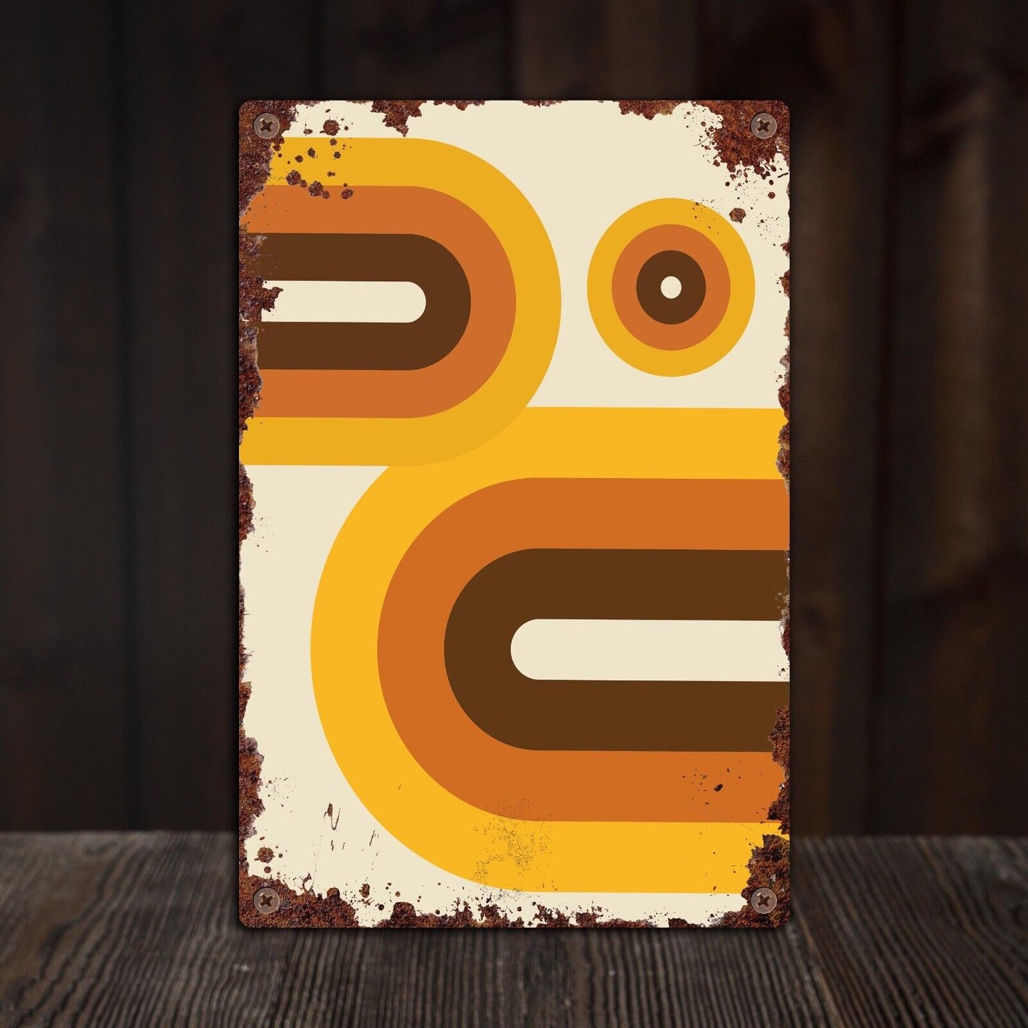 Retro Seventies Design Tin Sign, Vintage Rust Effect Plaque