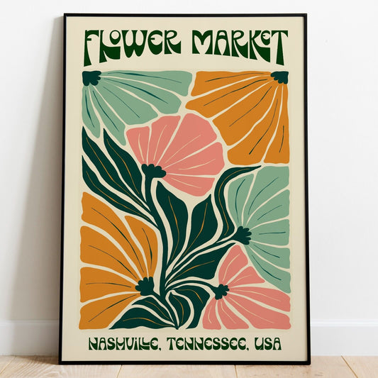 Nashville Flower Market Print, Wall Art Poster, Retro Floral Home Decor Print