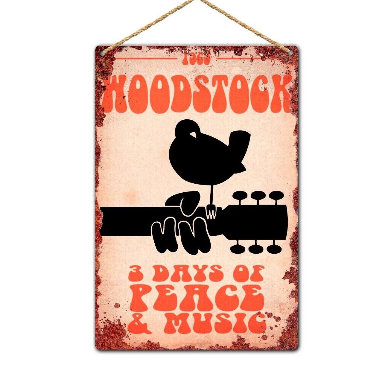 Woodstock Wall Plaque, A4 Vintage Retro Festival Metal Sign, Wall Plaque