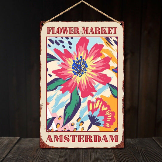 Amsterdam Flower Market Tin Sign, Kitchen Wall Plaque, Floral Wall Plaque