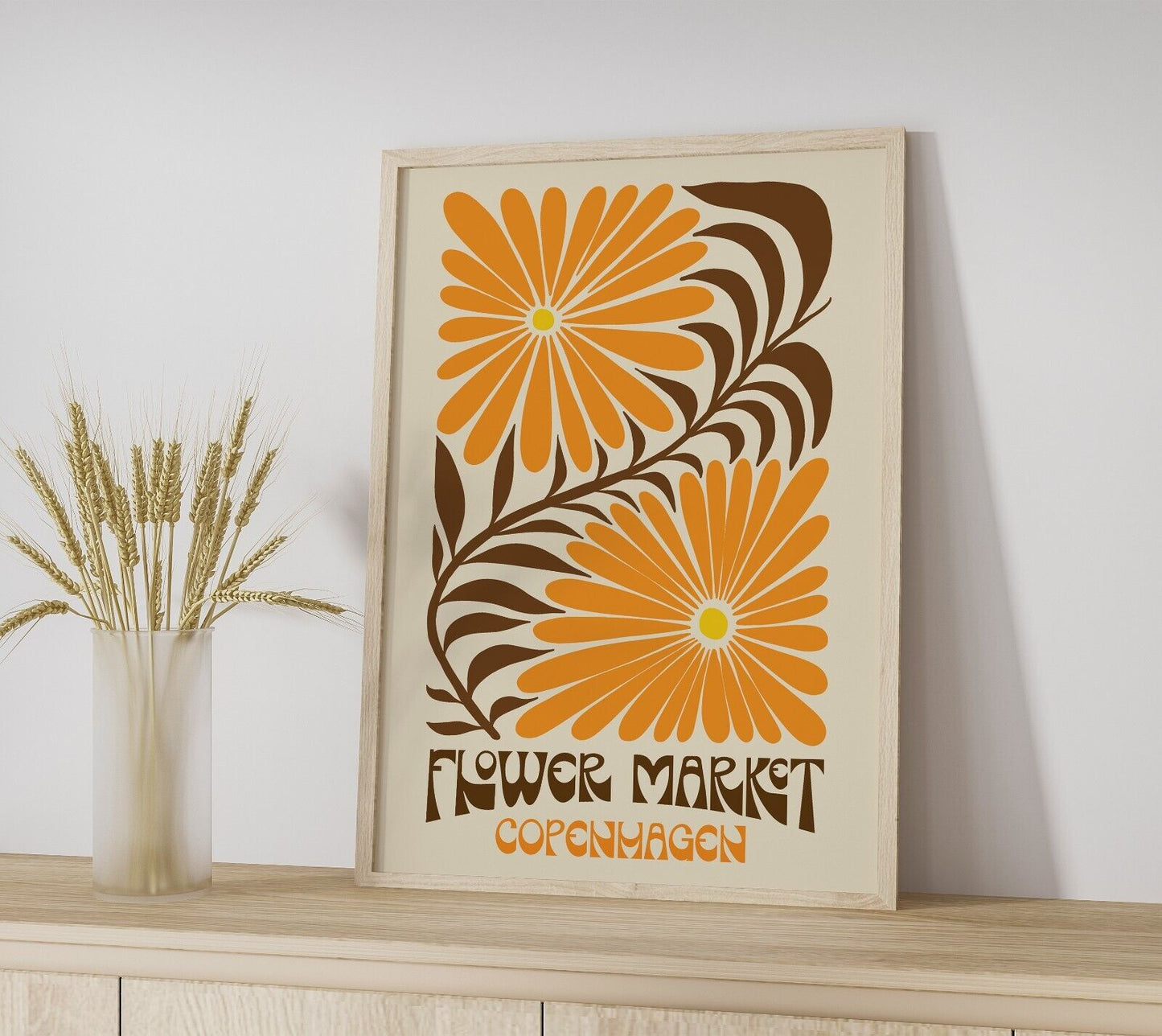 Copenhagen Flower Market Print, Retro Sixties Seventies Wall Art Poster