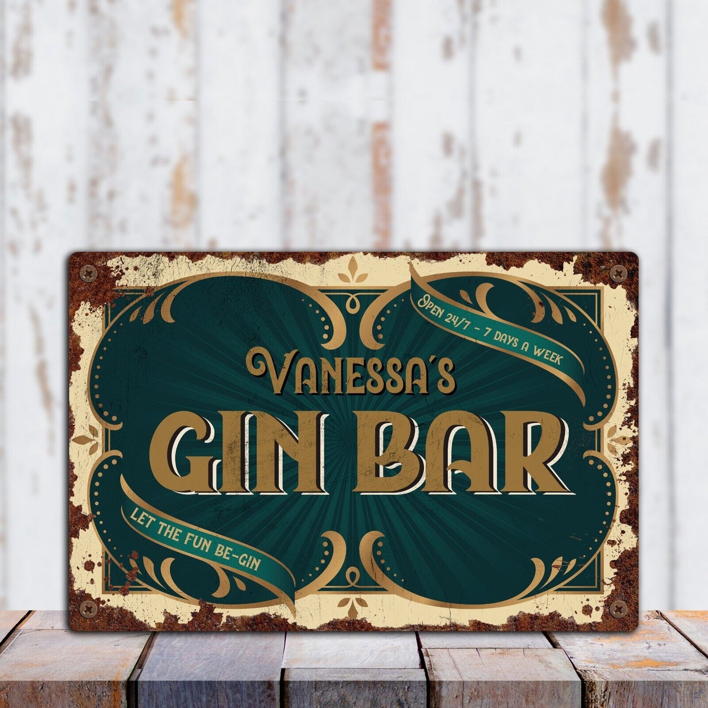 Vintage PERSONALISED Gin Bar Metal Sign, Tin Sign, Metal Plaque, Home Bar