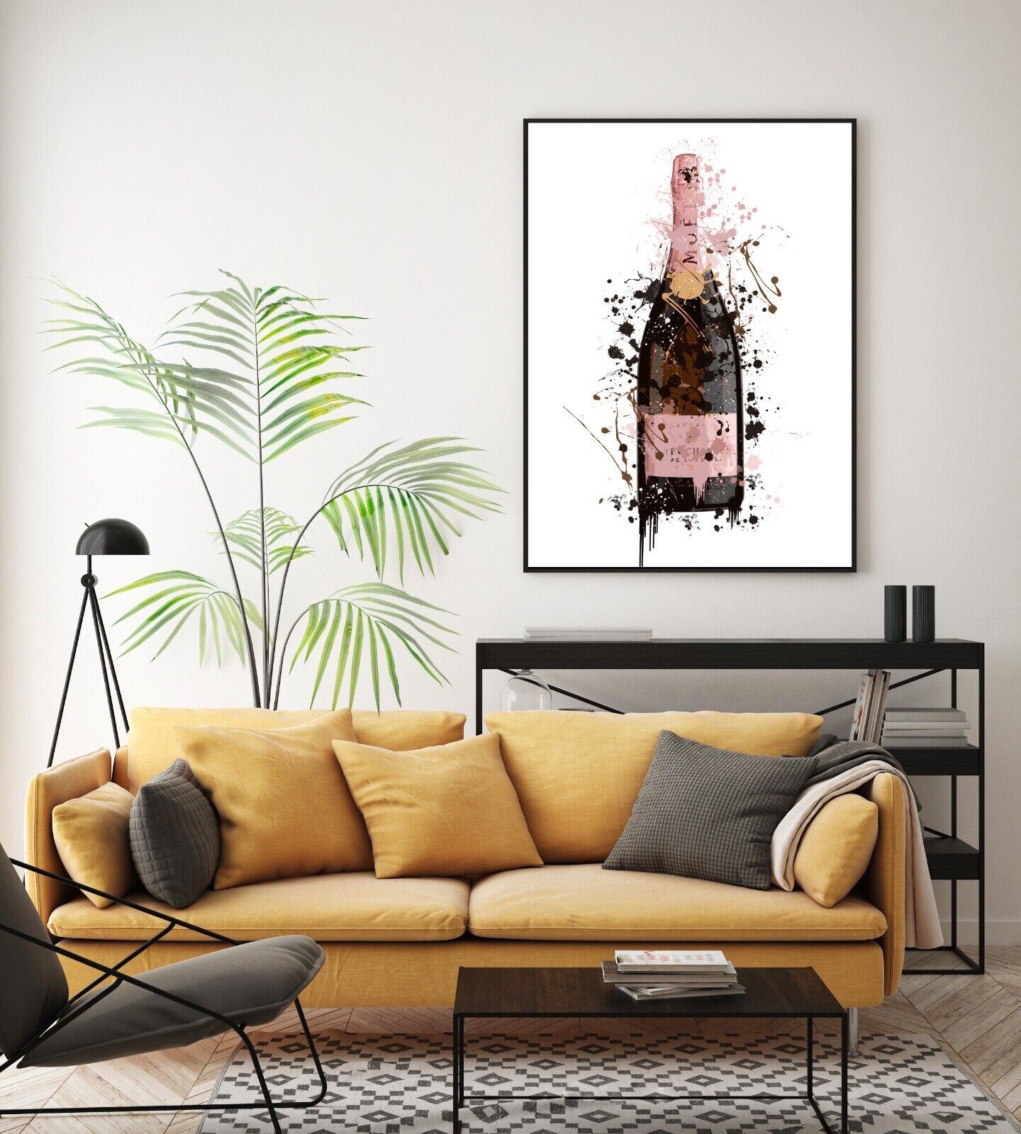 Champagne Print, Moet Champagne Art, Home Bar, Ink Splatter Artwork, Alcohol Art