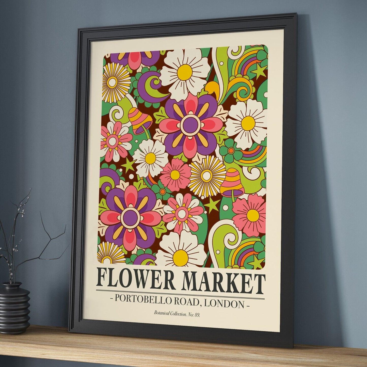 Retro Flower Market Art Print, Sixties Inspired Portobello Road Flower Print