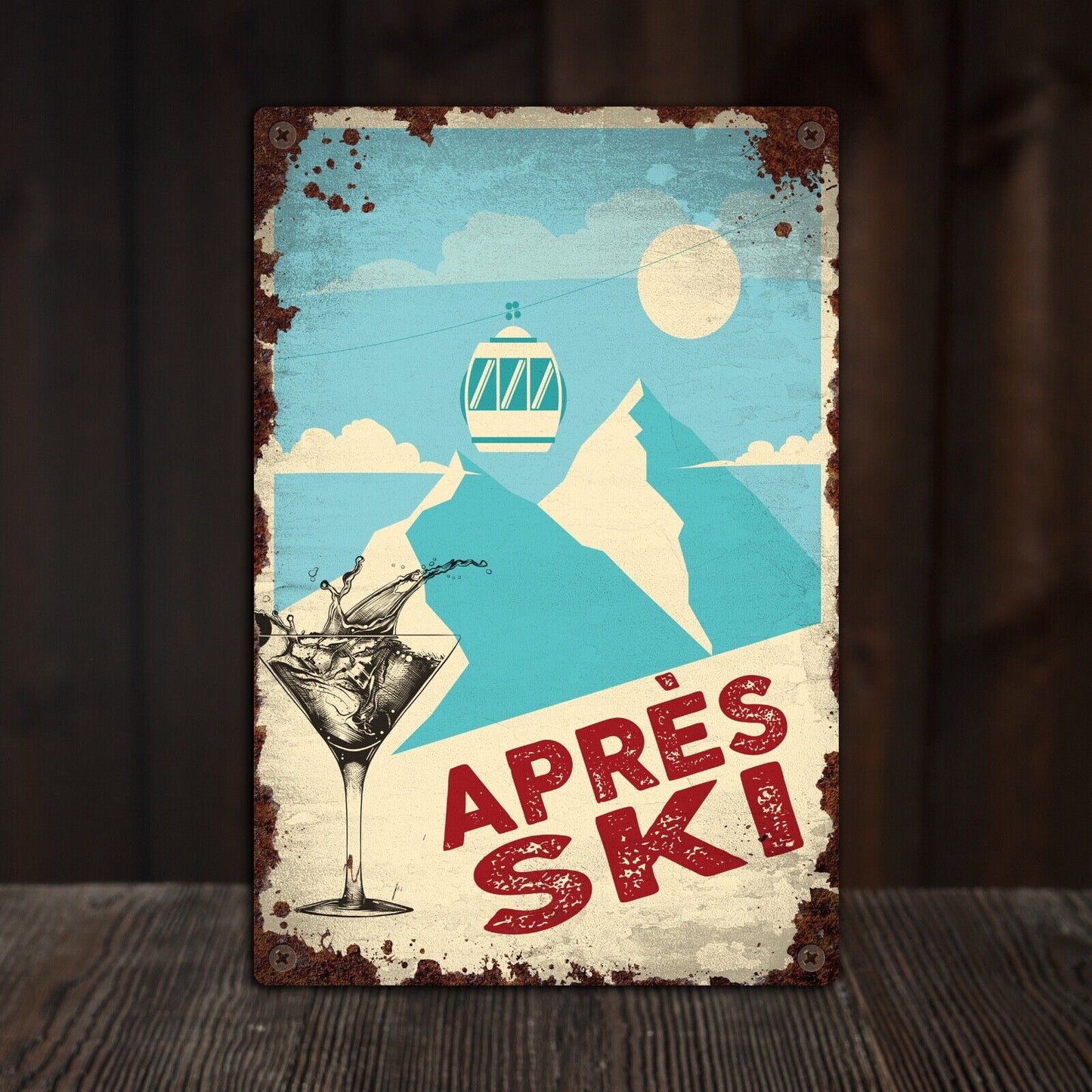 Retro Aprés Ski Tin Sign, Retro Skiing Plaque, Vintage Home Bar Metal Plaque