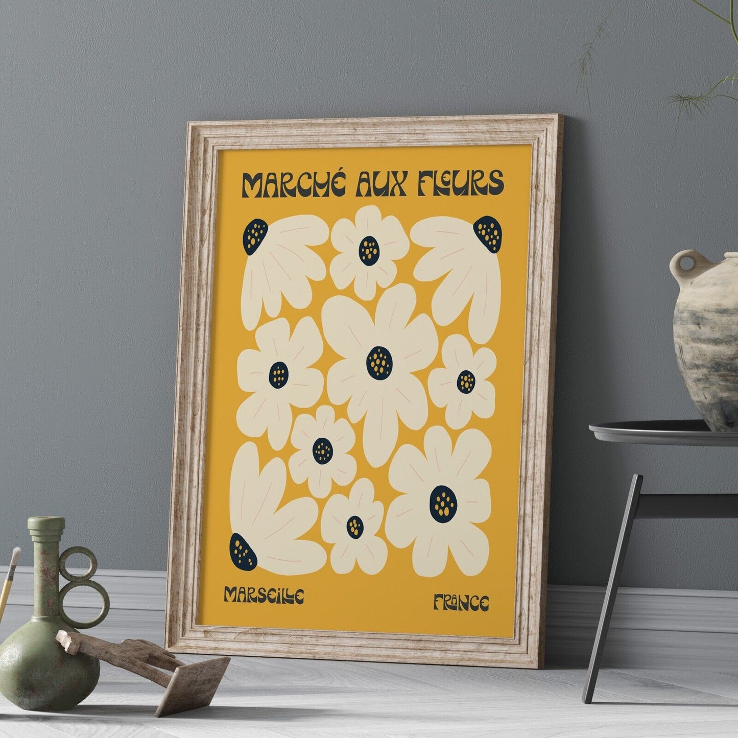 French Flower Market Art Print, Wall Art, Home Decor, Yellow Floral Print