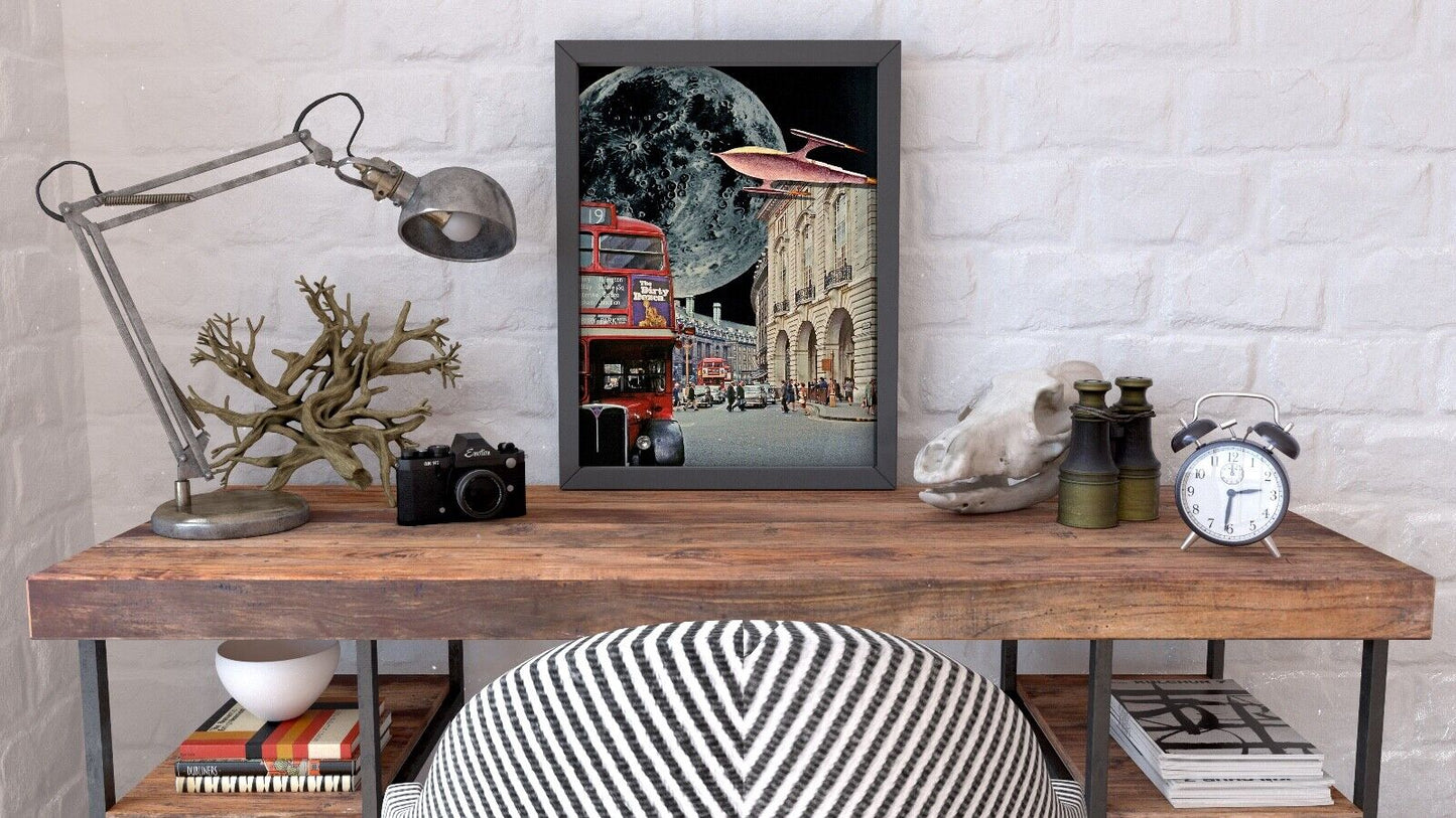 Sci Fi Art Print, Collage Art Print, London Bus Print, Space Age Print