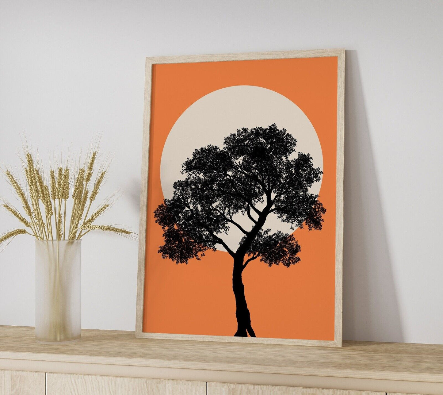 Tree and Sun Art Print, Minimal Tree Print, Retro style Art Print, Wall Art