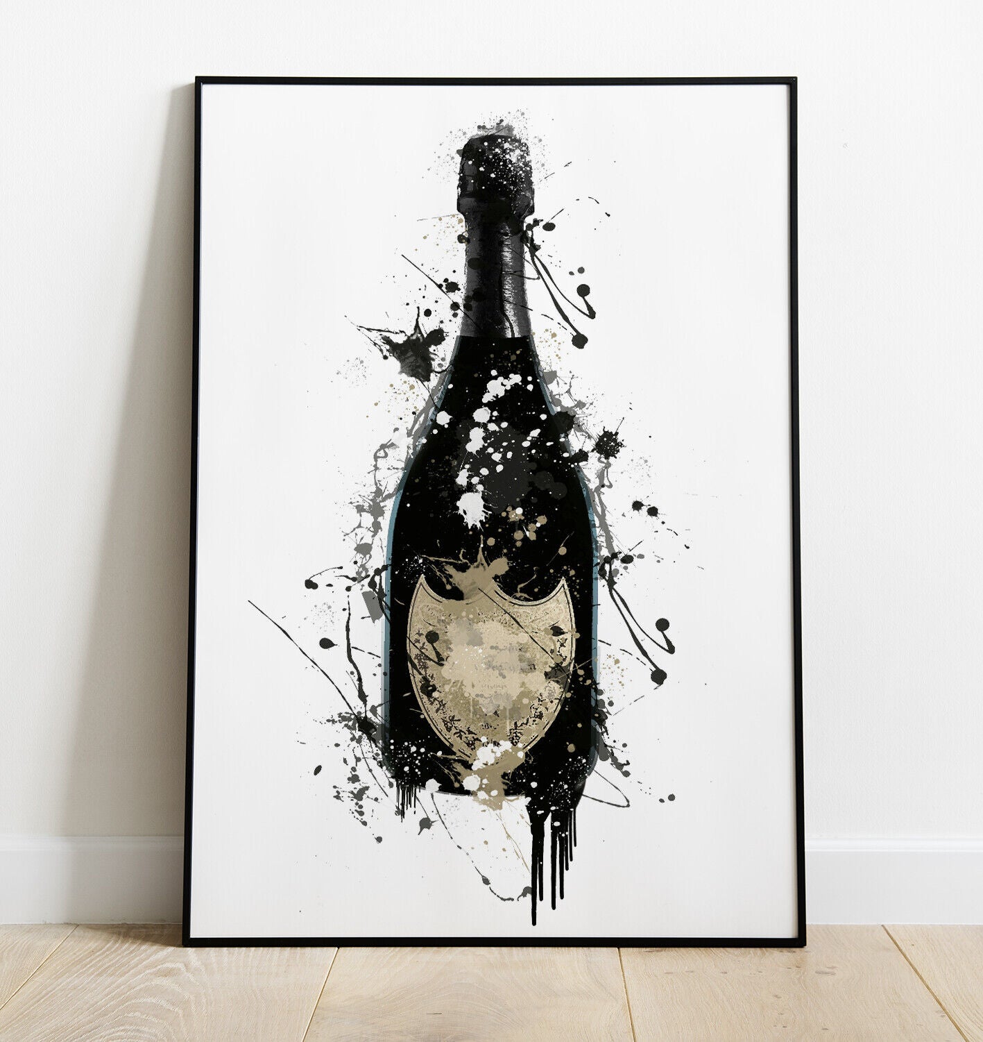 Champagne Print, Champagne Art, Home Bar, Ink Splatter Artwork, Alcohol Print