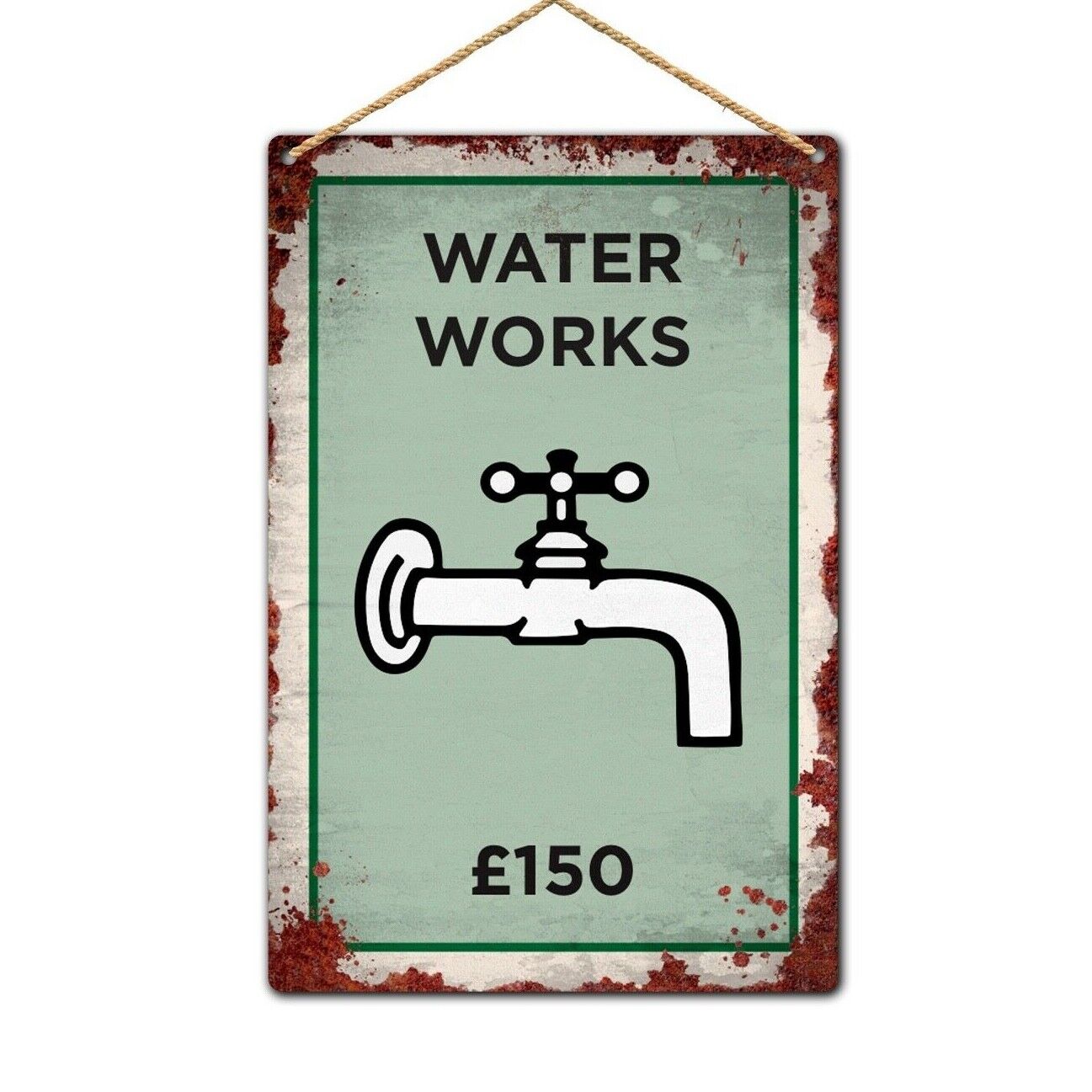 Water Works Plaque, A4 Monopoly Inspired Wall Plaque, Bathroom Wall Plaque