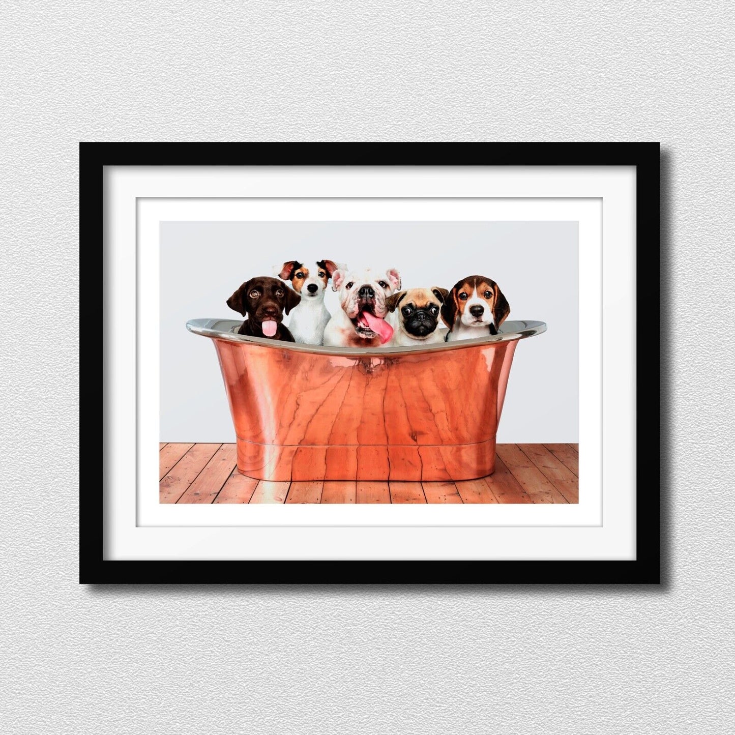 Puppies in Bath Art Print, Puppy Poster, Dog Print, Home Decor Wall Art