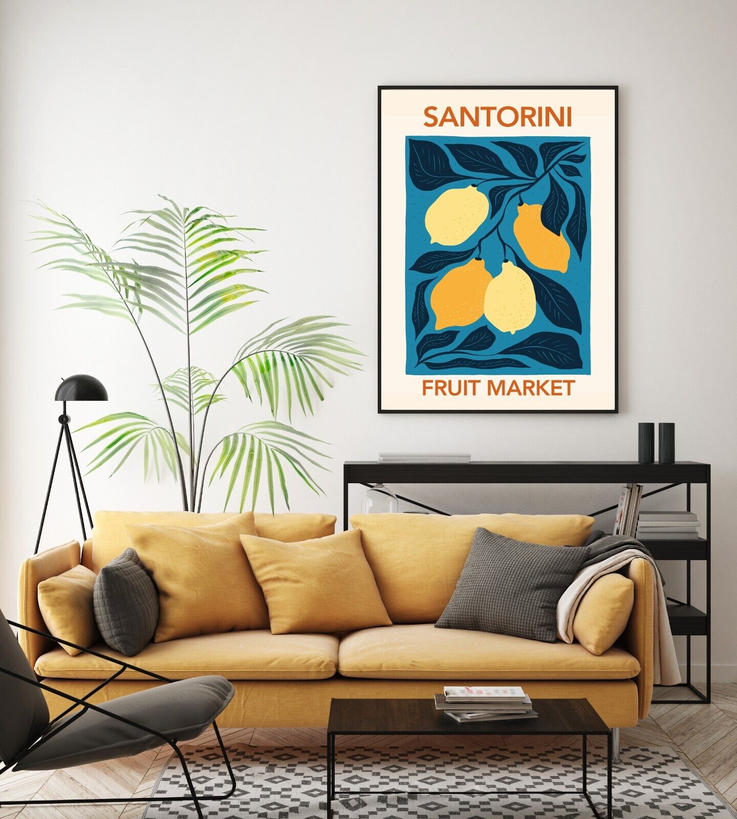 Santorini Fruit Market Art Print, Fruit Print, Lemon Wall Art Poster, Home Decor