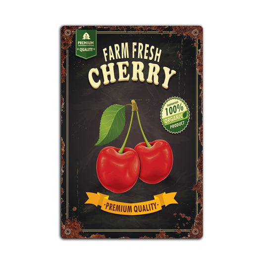 Retro Cherry Tin Sign, Retro Farm Shop Plaque, Vintage Cherries Metal Plaque