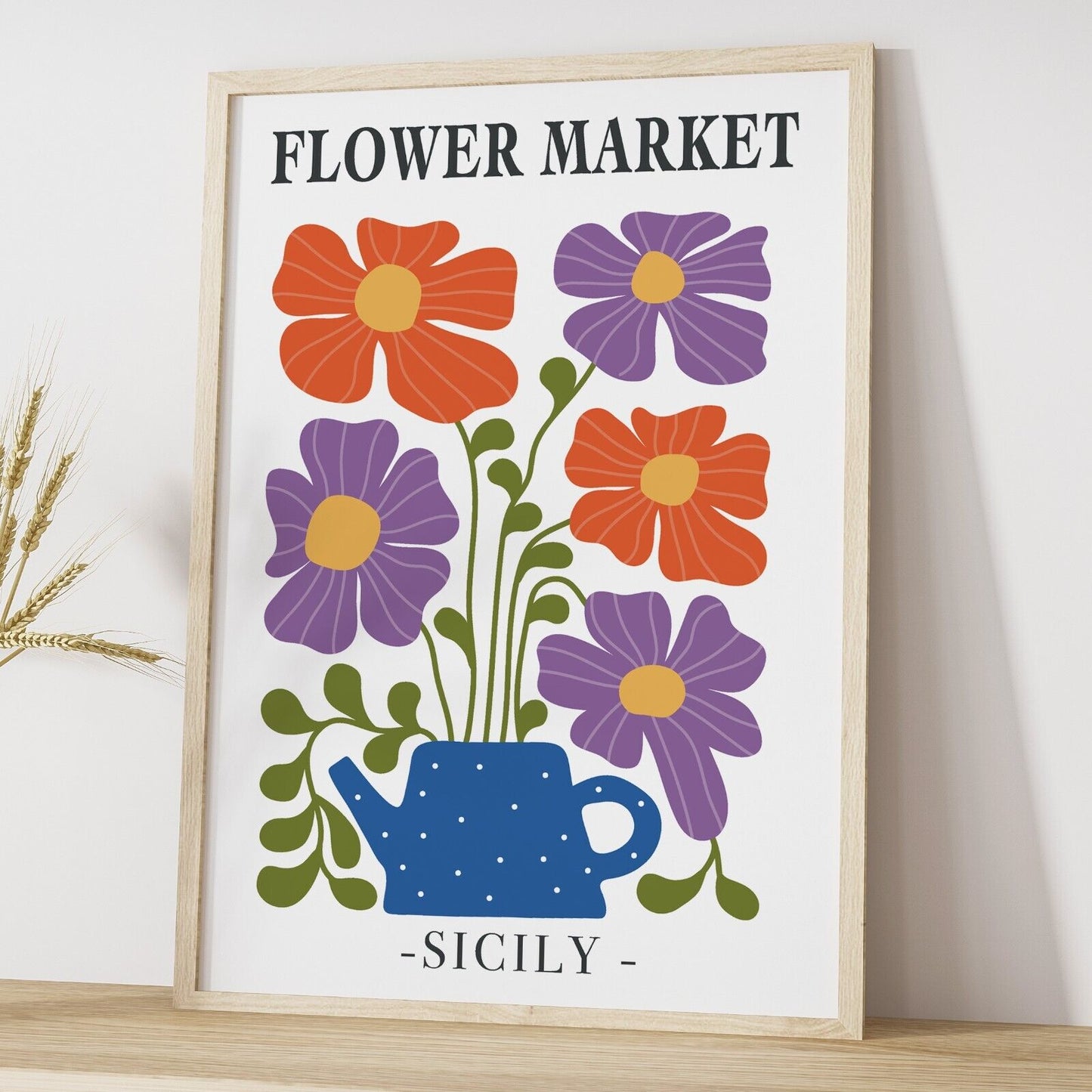 Set of 3 Flower Market Art Prints,  Abstract Wall Art, Botanical Prints