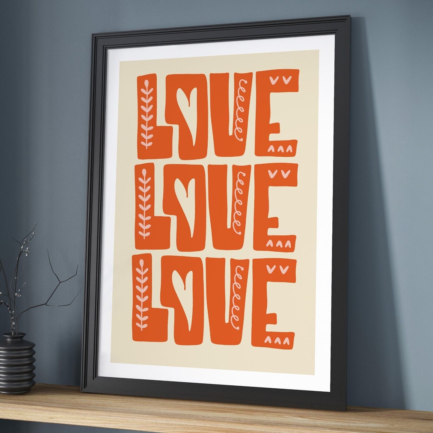 Retro Style Love Art Print, Orange Art Print, Home Decor, All you need is Love