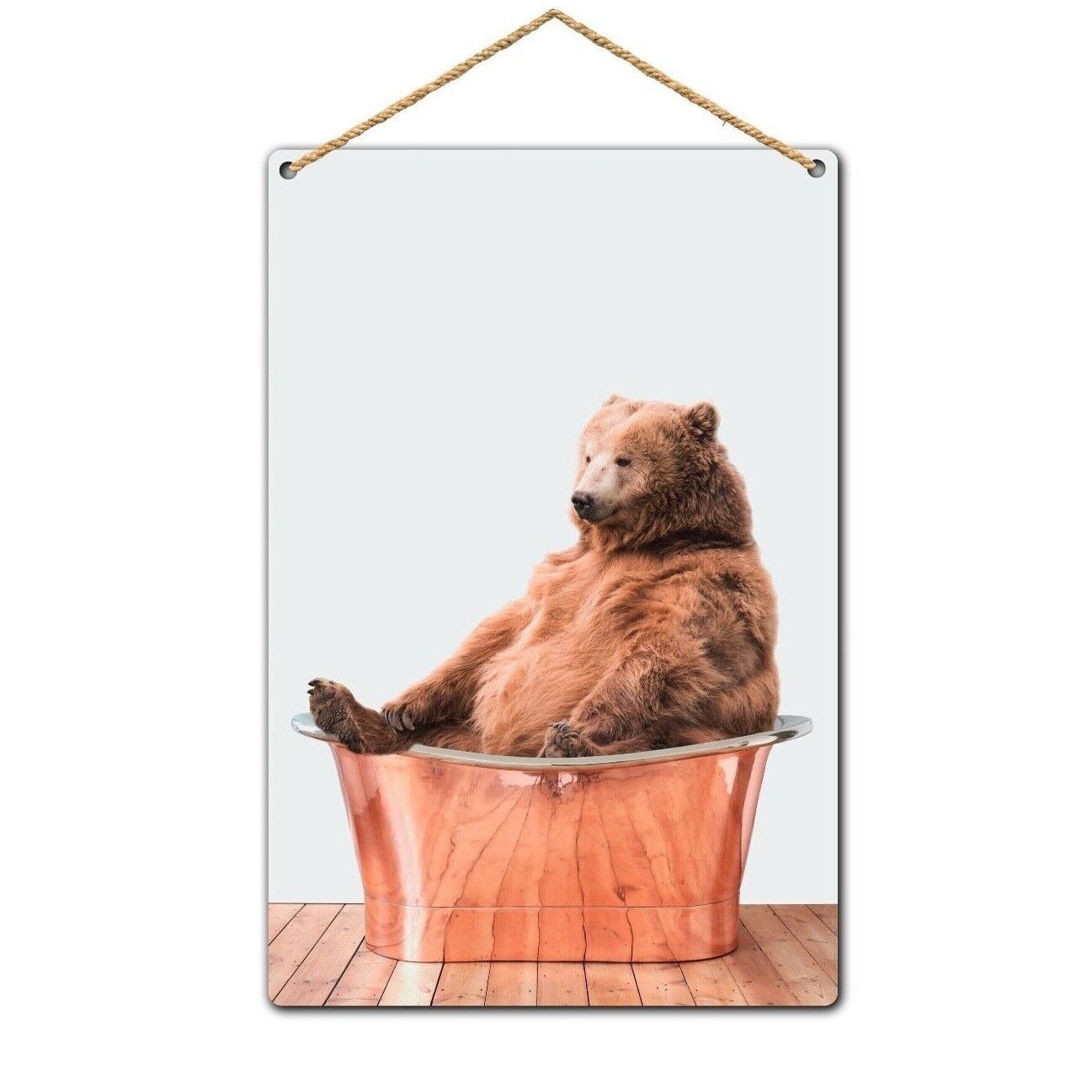 Bear in Copper Bath Wall Plaque, A4 Bear in Bath Metal Sign, Tin Sign Wall Art