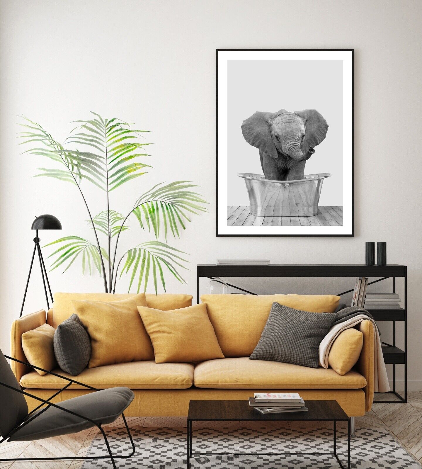 Elephant in Bath Art Print, Elephant Poster, Home Decor, Wall Art