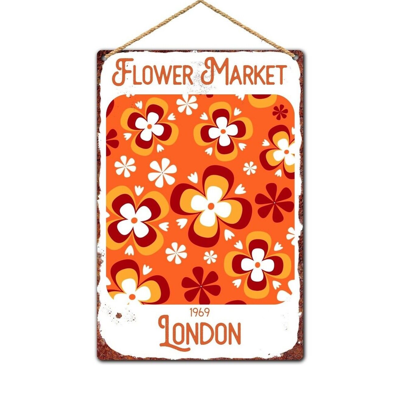 London Flower Market Tin Sign, Kitchen Wall Plaque, Retro Hippy Tin Sign