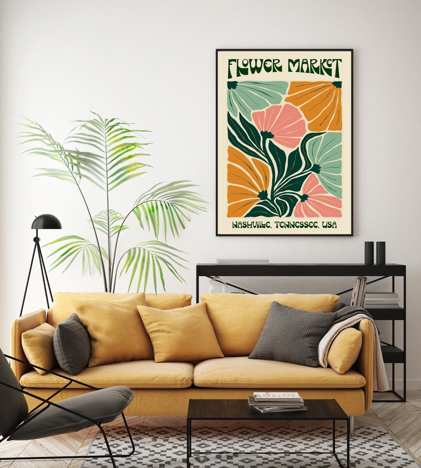 Nashville Flower Market Print, Wall Art Poster, Retro Floral Home Decor Print