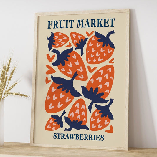 Fruit Market Art Print, Strawberry Wall Art, Strawberries Abstract Home Decor