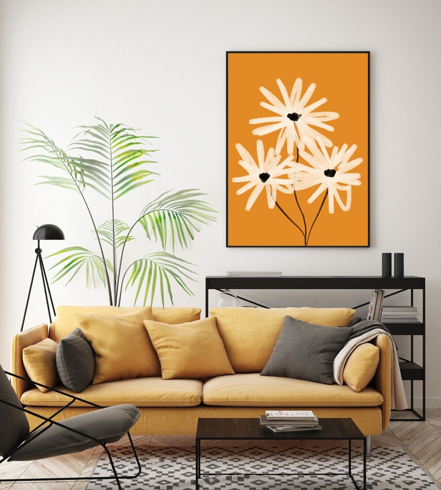 Unique Flower Art Print, Floral Art, Mustard Flowers hand painted botanical Art