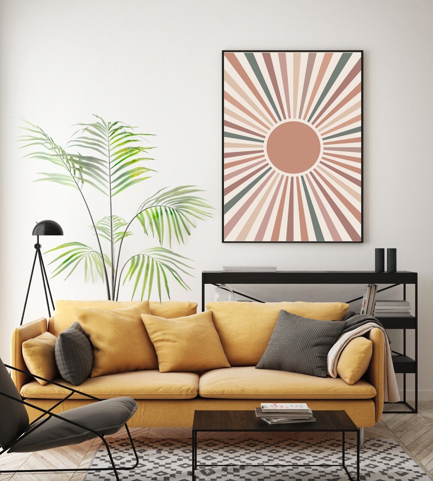 Bohemian Minimal Sun Shape Wall Art Print, Boho Art Print, Wall Art, Home Decor